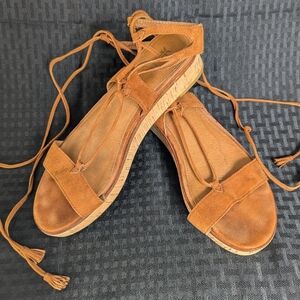 Suede Lace-Up Espadrille Sandals Tan Womens 8.5